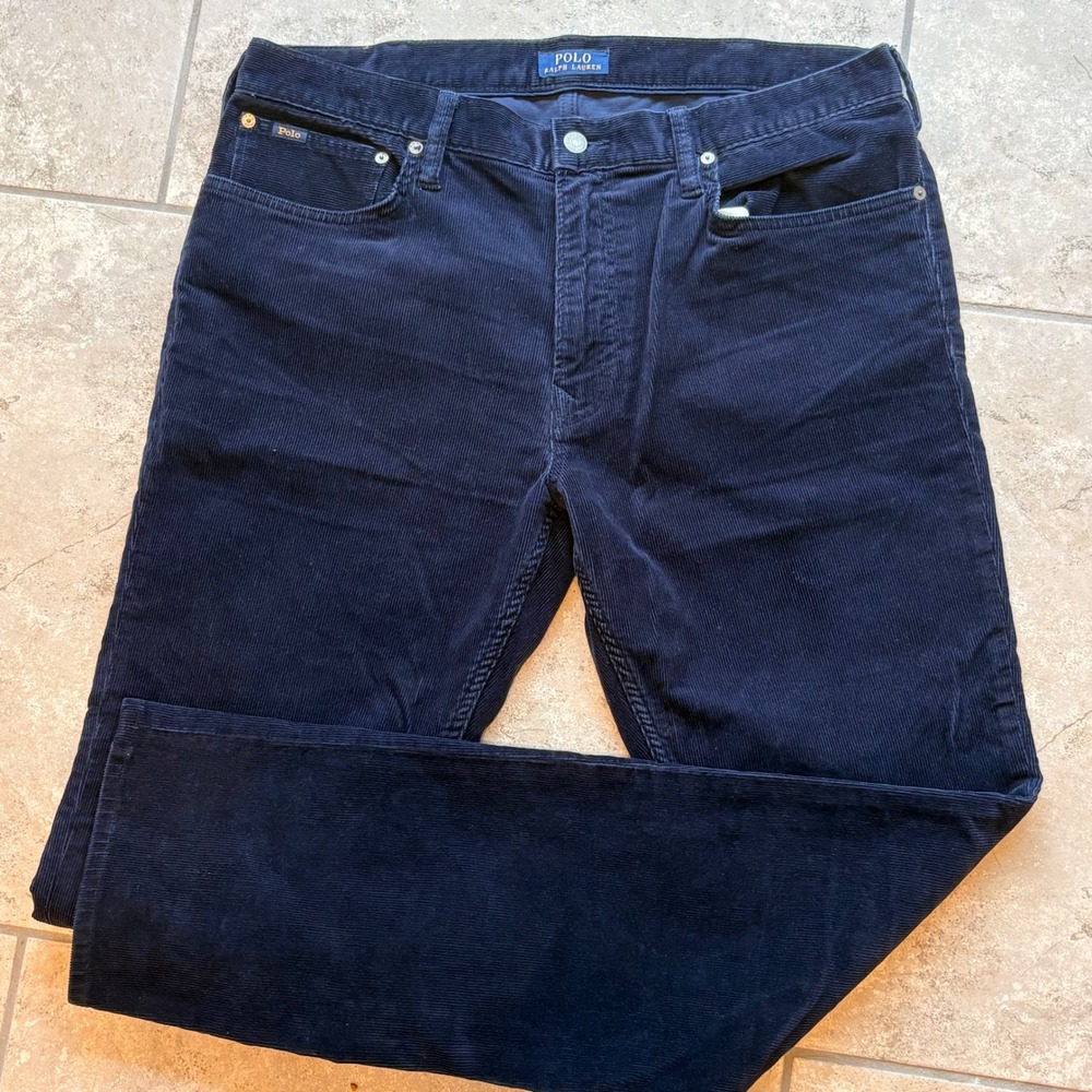 Polo Ralph Lauren Varick Slim Straight Corduroy Pants Navy Blue Mens 36x34